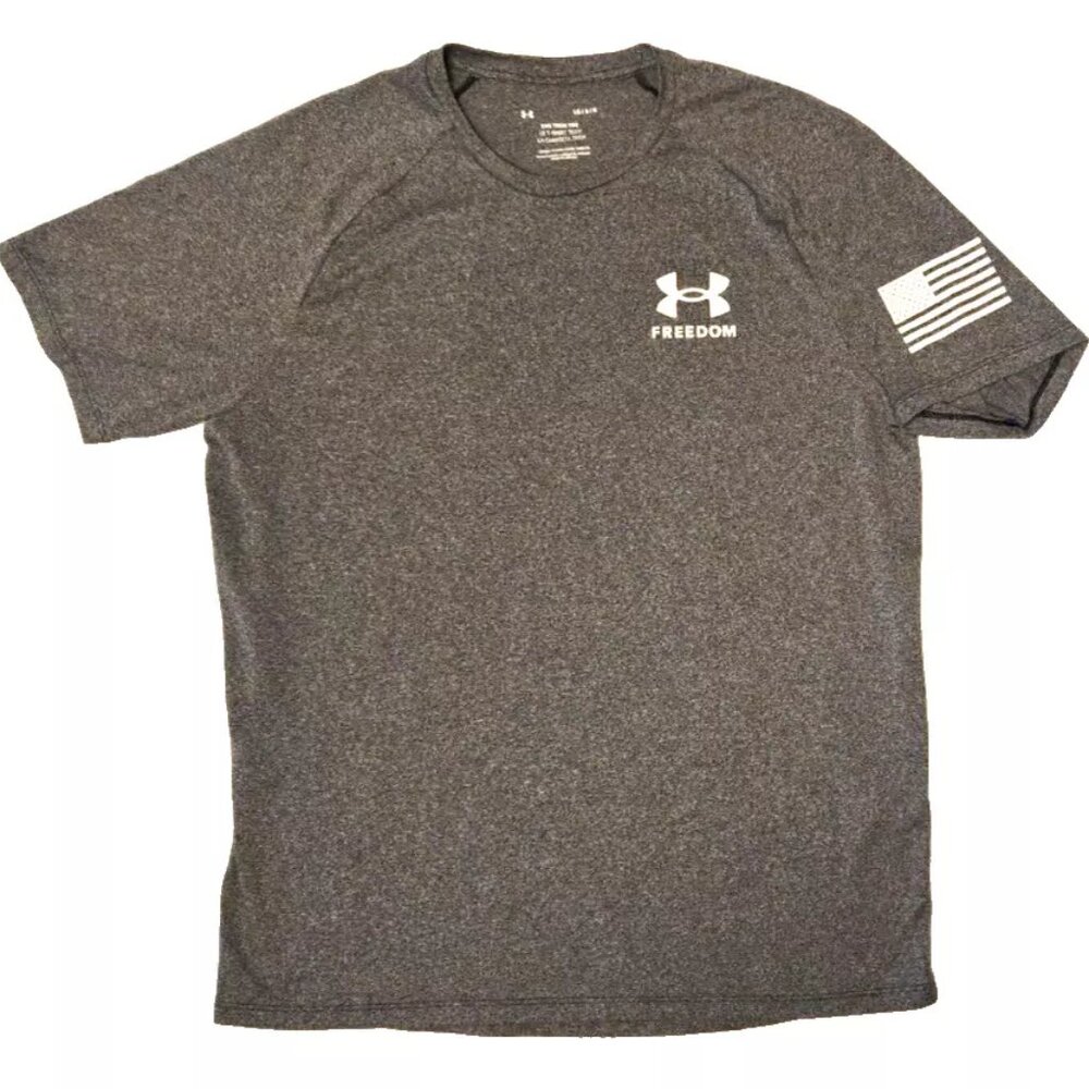 Men's UNDER ARMOUR "Freedom" Loose Fit - Gray Poly T-shirt. Sz. Large.